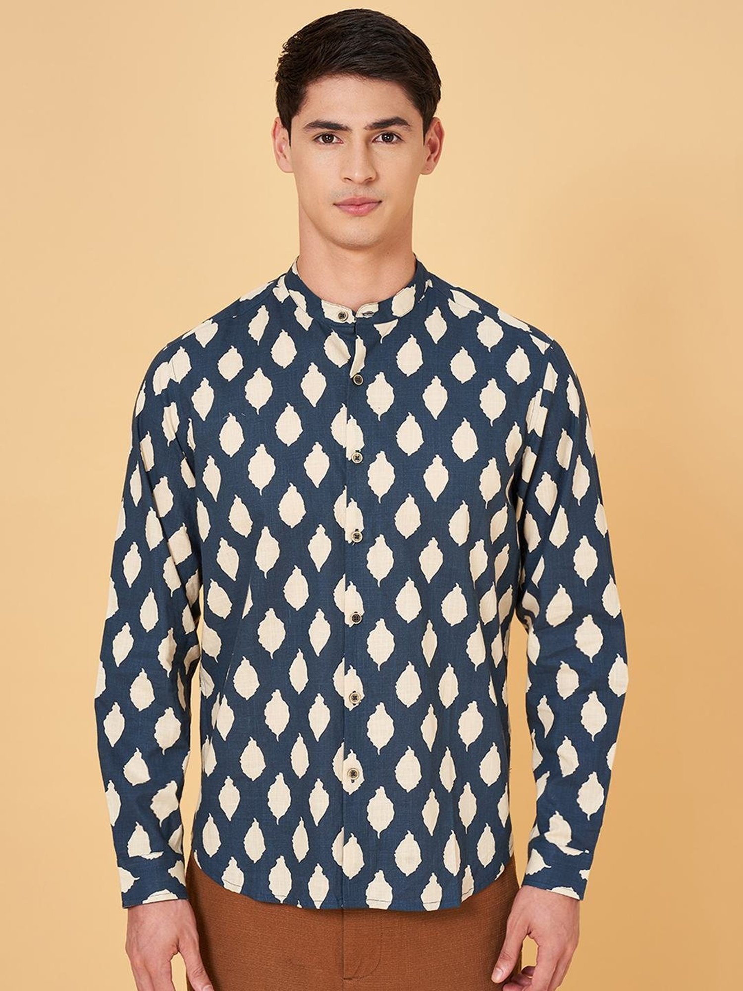 Indus Route By Pantaloons Midnight Navy Regular Fit Printed Shirt