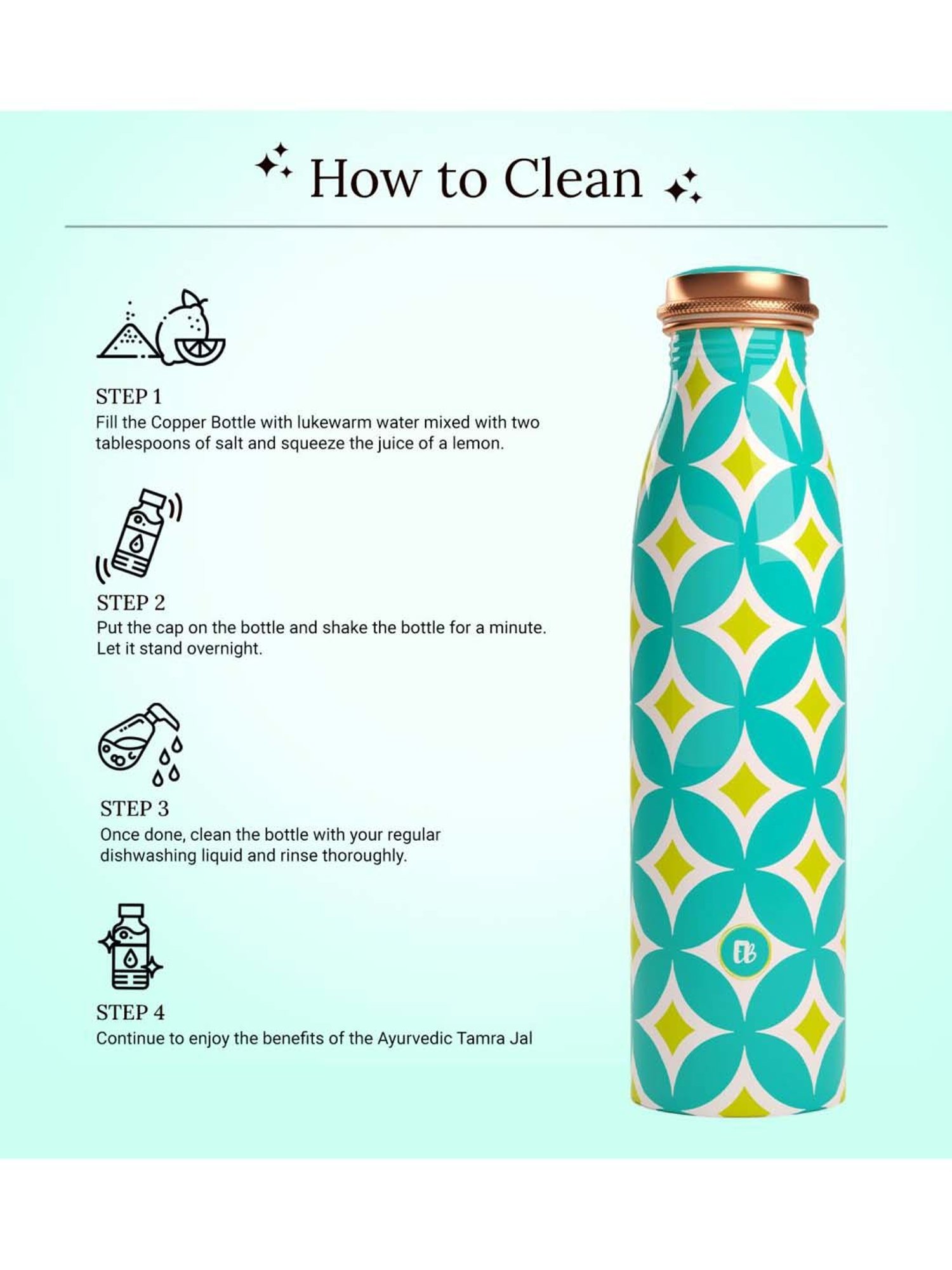 Everything Beautiful Aqua Blue Copper Water Bottle - Seamless (0.95 L)