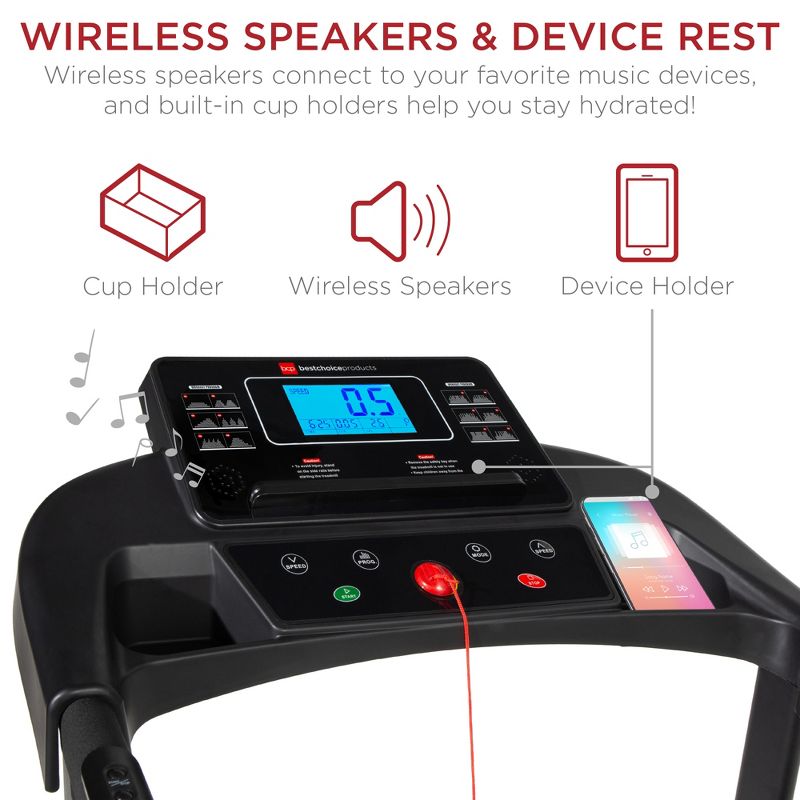 Best Choice Products Folding Treadmill with Manual Incline Fitness Workout Exercise Running Machine w/ Speakers - Black