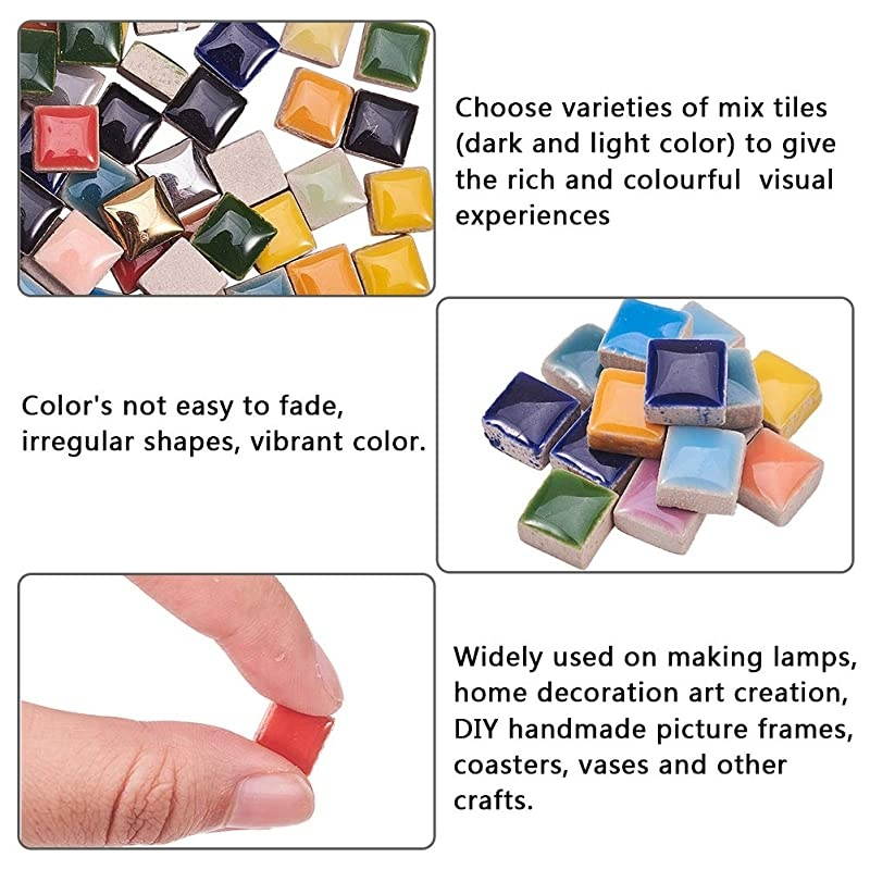 250g Square Ceramic Mosaic Tiles Pieces Chips Vases Picture Frames Flowerpots Mosaic Pieces for DIY Crafts Home Decoration Arts