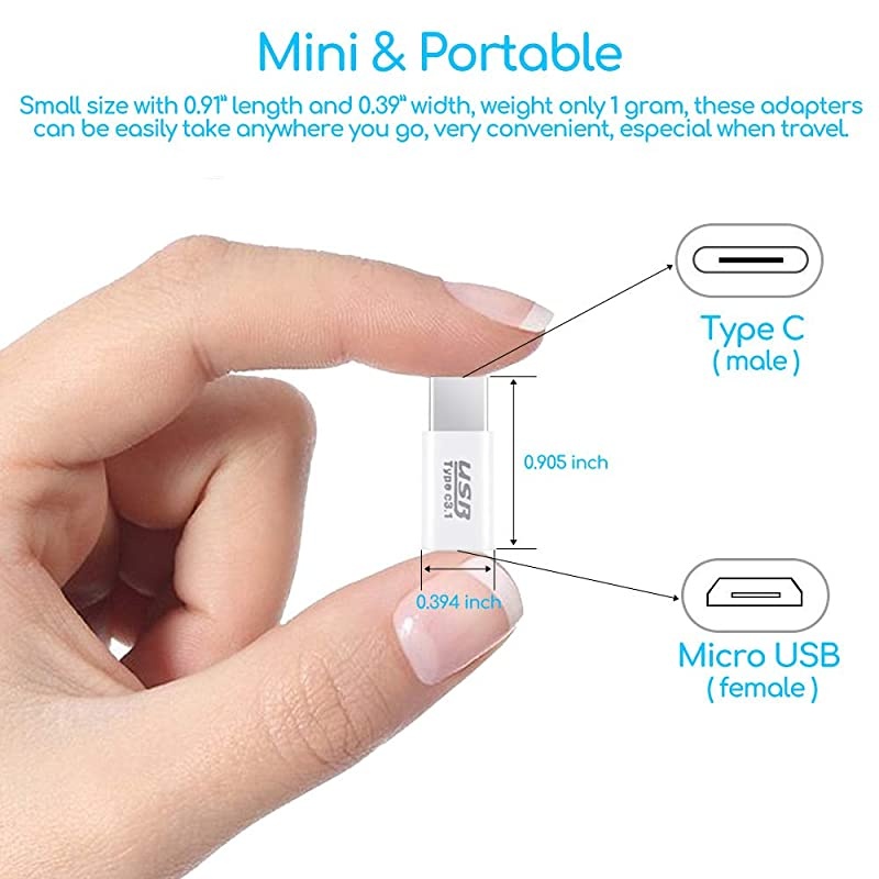 of 10 Micro USB to USB C Adapter Charger Converter Micro USB to Type C USB Adapter Data Syncing and Charging Converter for Samsung MacBook ChromeBook Pixel Nexus White