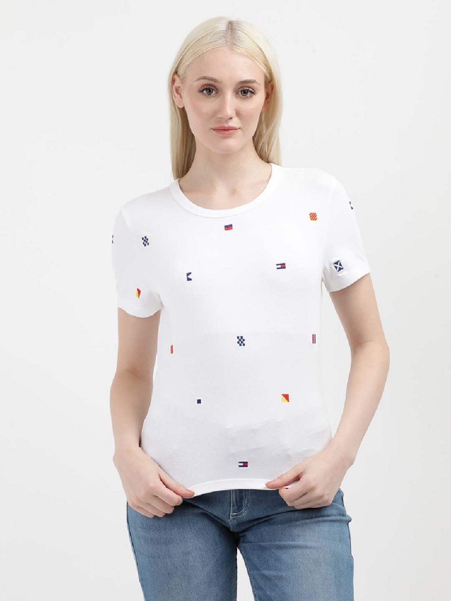 TOMMY HILFIGER White Cotton Embroidered T-Shirt