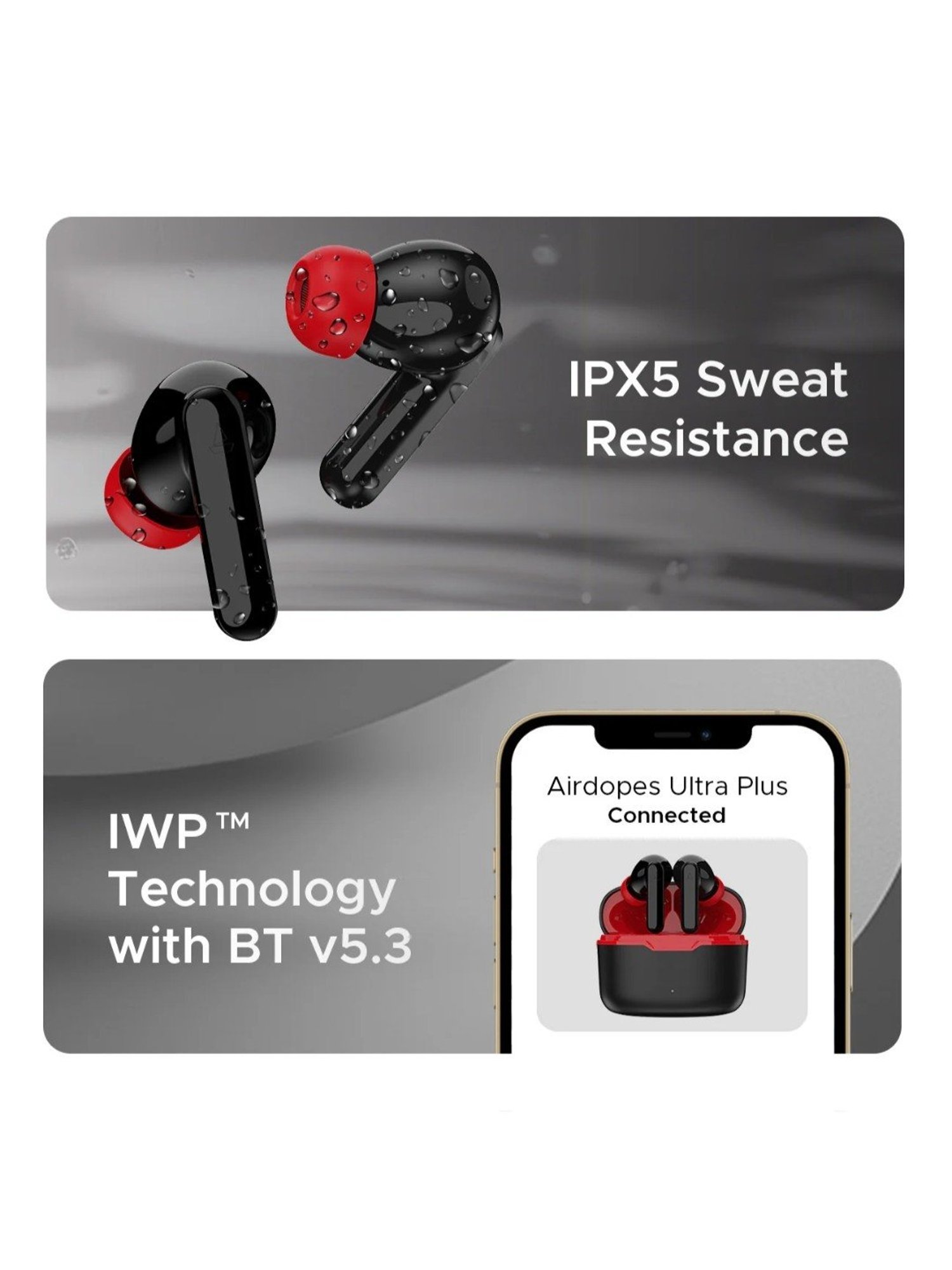 Boat Airdopes Ultra Plus In Ear BT Earbuds with 50hrs Playback Quad mics (Black, True Wireless)