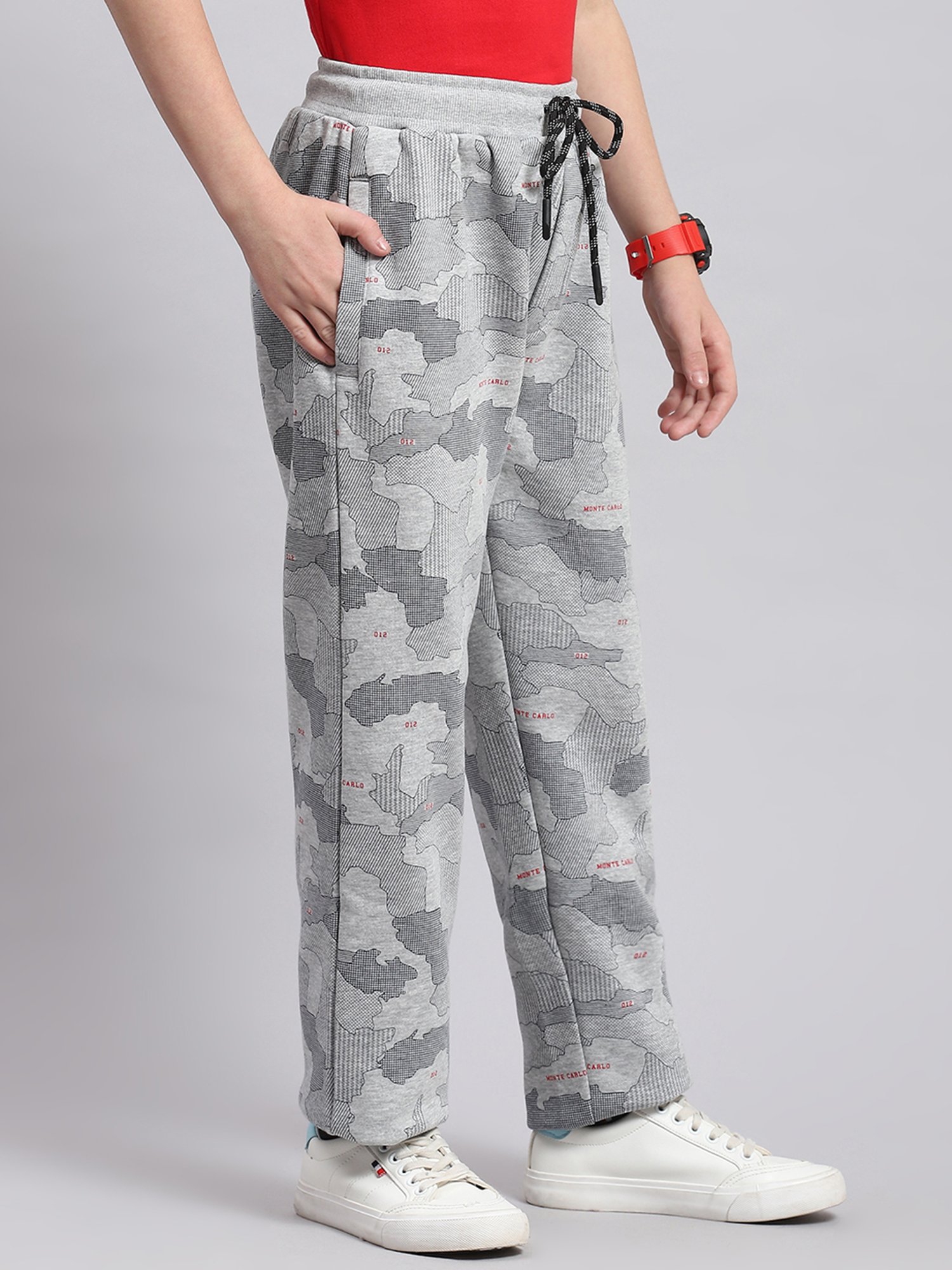 Monte Carlo Boys Grey Melange Printed Trousers