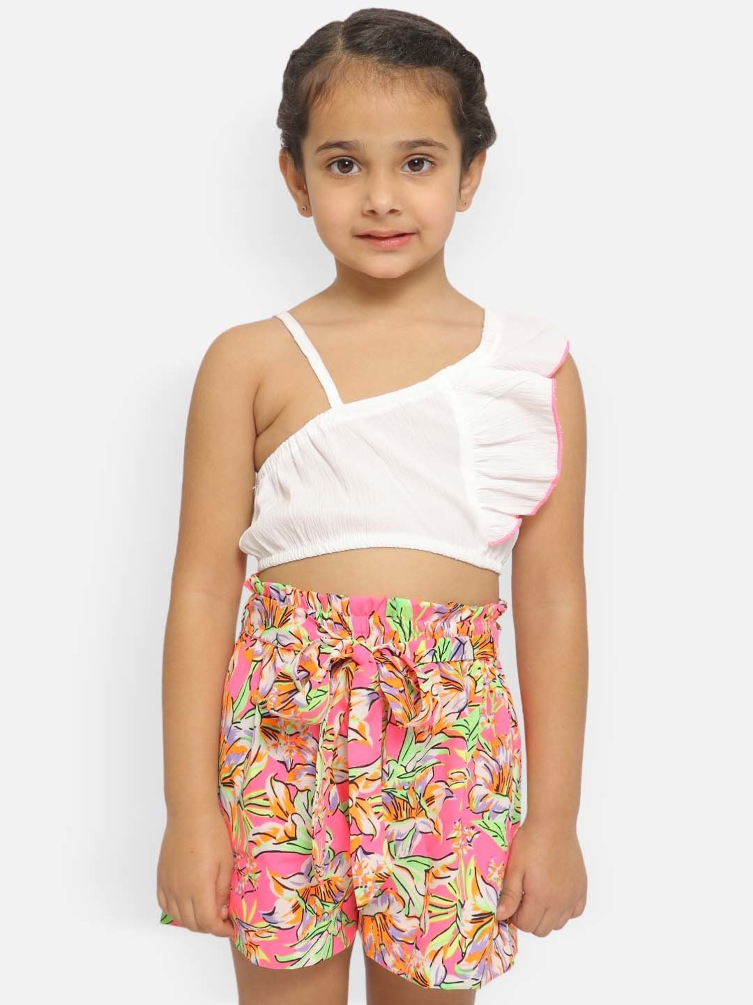 Nauti Nati Kids White Solid Top with Shorts