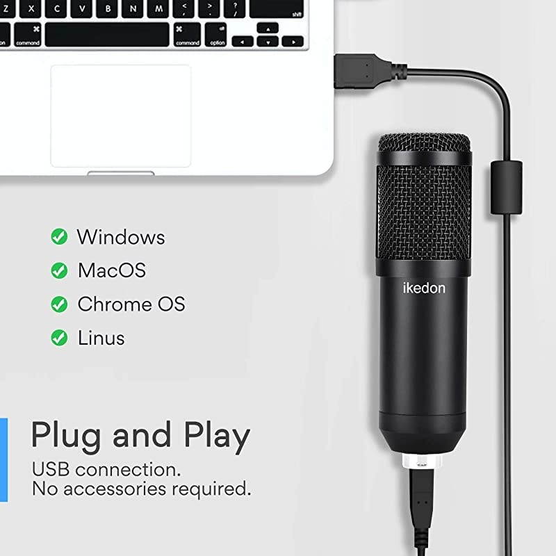 USB Condenser Microphone  192KHZ24Bit Plug Play PC Streaming Mic USB Microphone Kit with Professional Sound Chipset Boom Arm Set Studio Cardioid Mic for Recording YouTube Gaming Podcasting