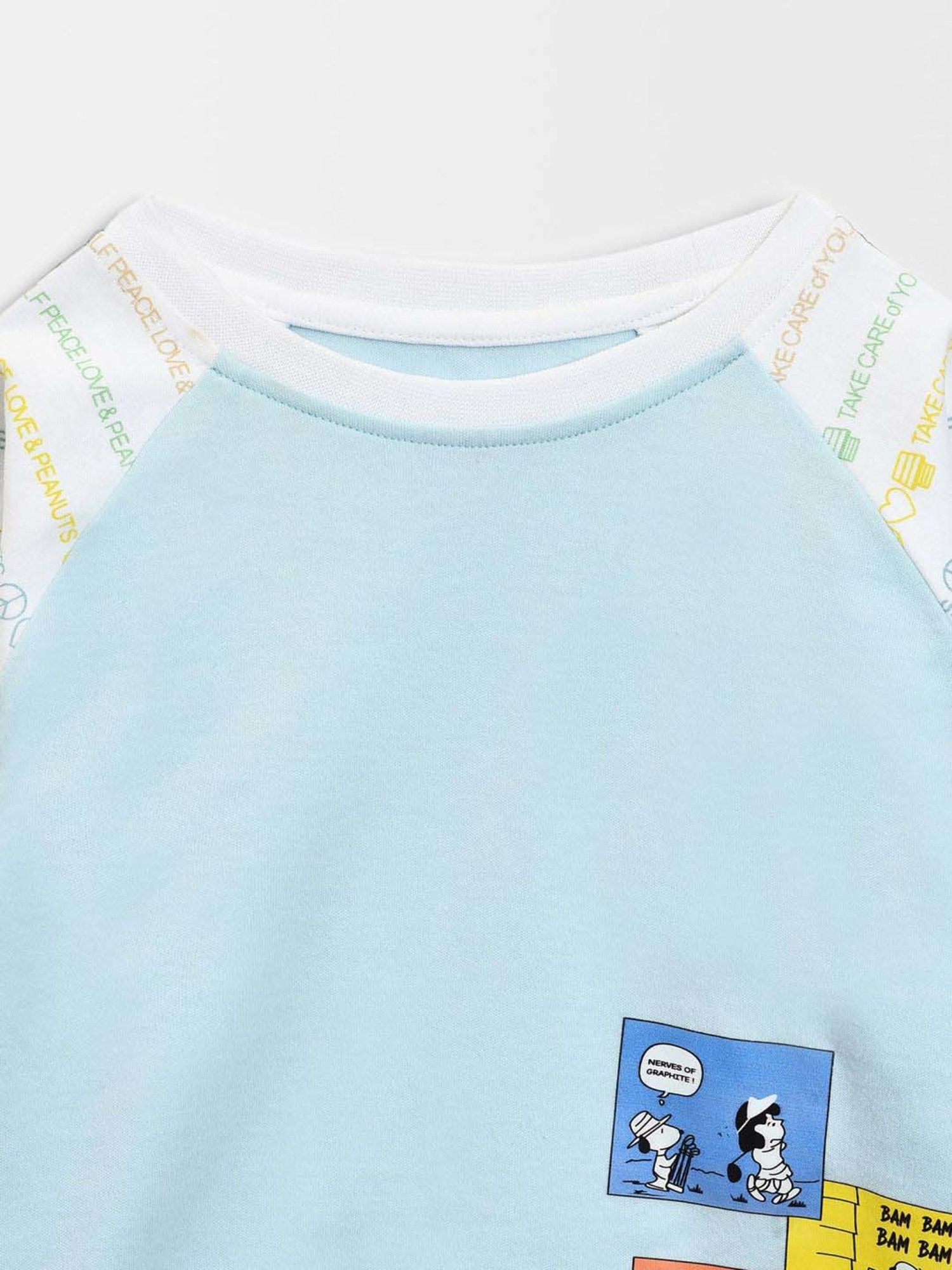 MiArcus Kids PEANUTS JUGGLE Sky Blue & White Cotton Printed Full Sleeves T-Shirt