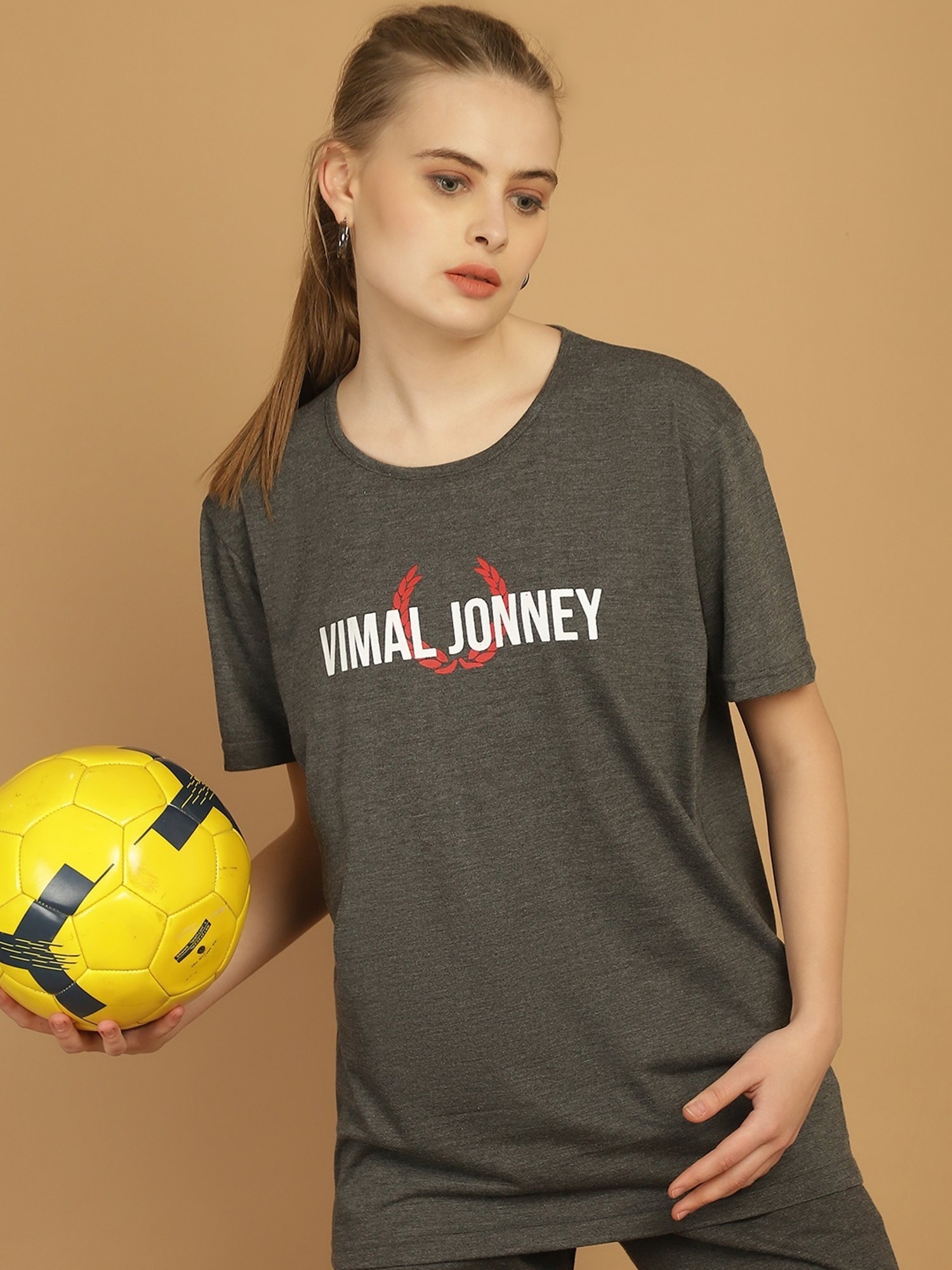 Vimal Jonney Grey Cotton Logo Print T-Shirt & Shorts Set