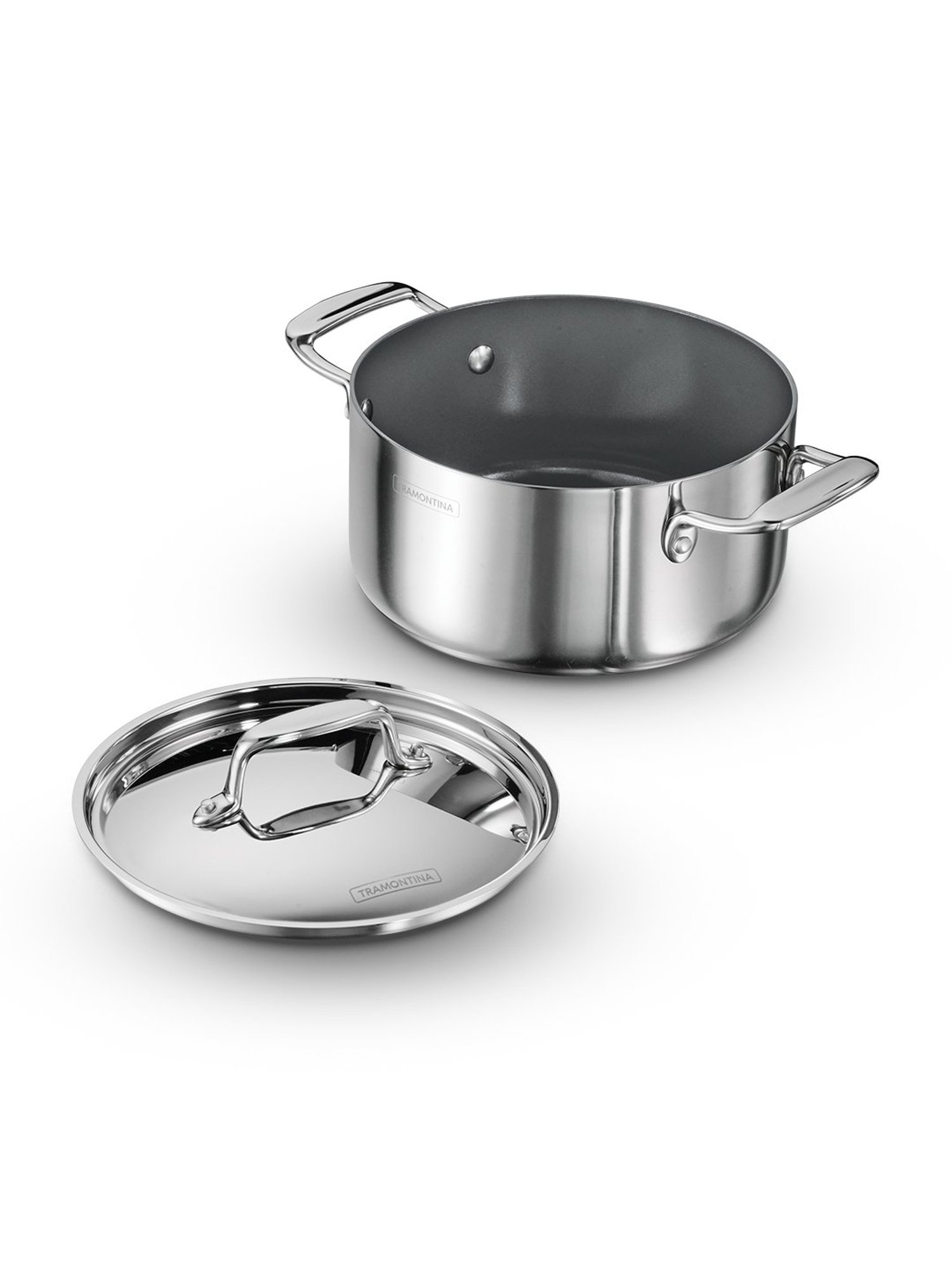 Tramontina Fusao Non-Toxic Triply Stainless Steel Ceramic Casserole & Lid 20cm/3.1L Induction Base
