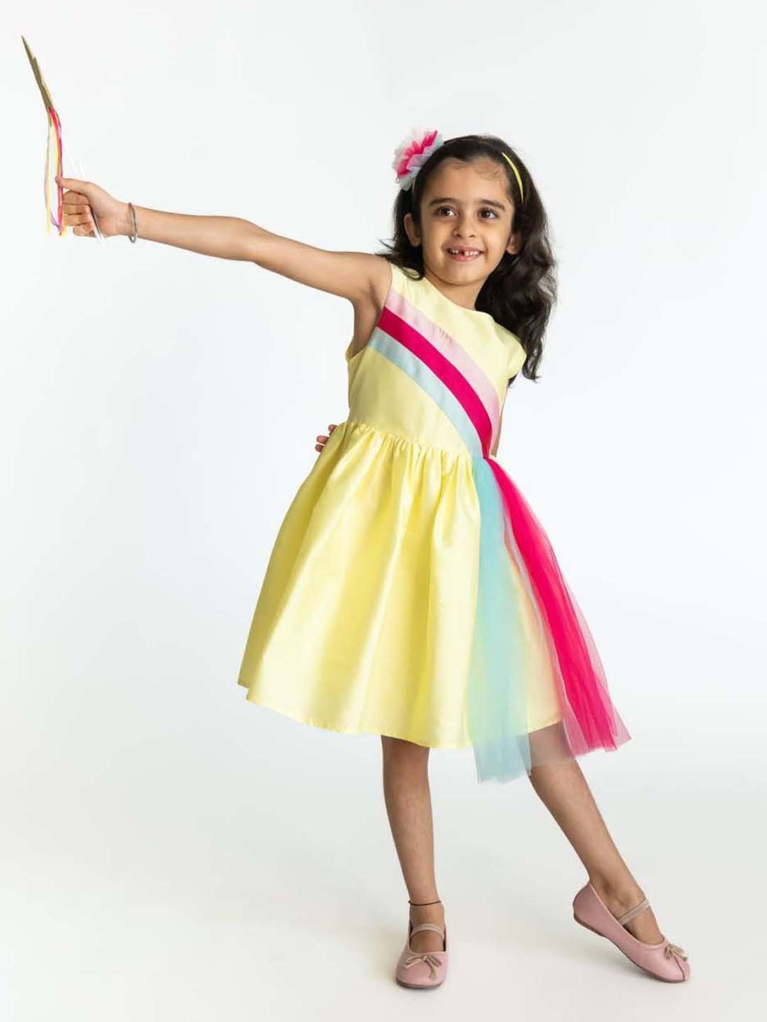 A Little Fable Kids Yellow & Pink Color Block Dress