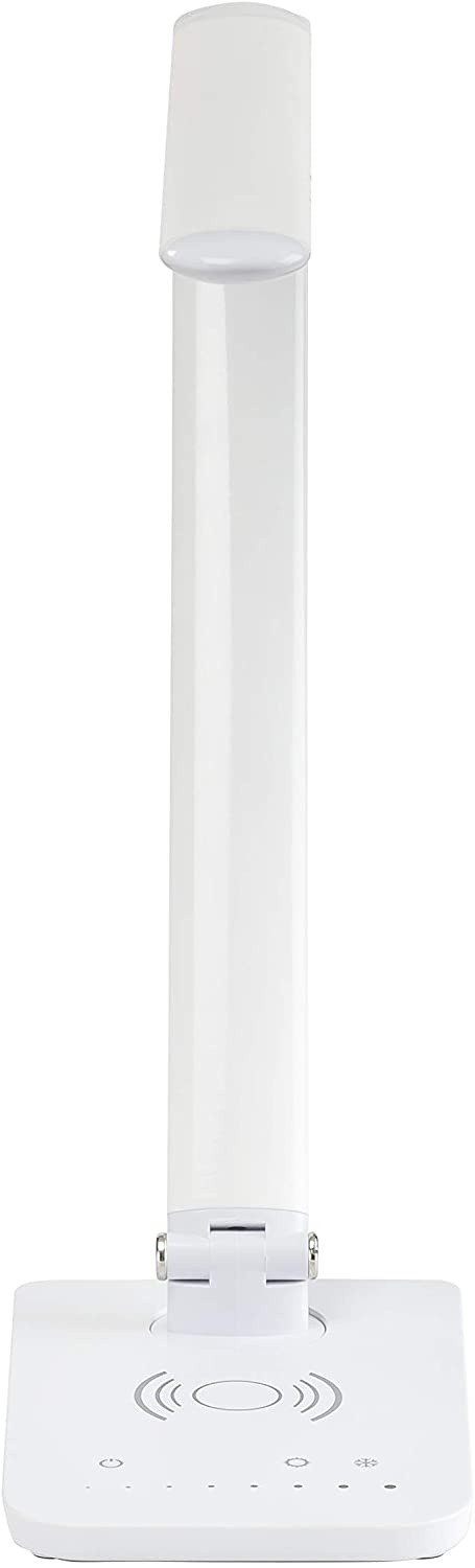 Safco Products Vamp LED Lamp with Pivoting Neck, Built-in Wireless Charging Pad, USB Port, White