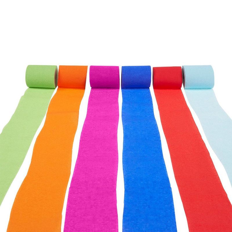 Bright Creations 48-Pack Crepe Paper Party Streamer Roll Party Decorations, 6 Colors, 32 Feet