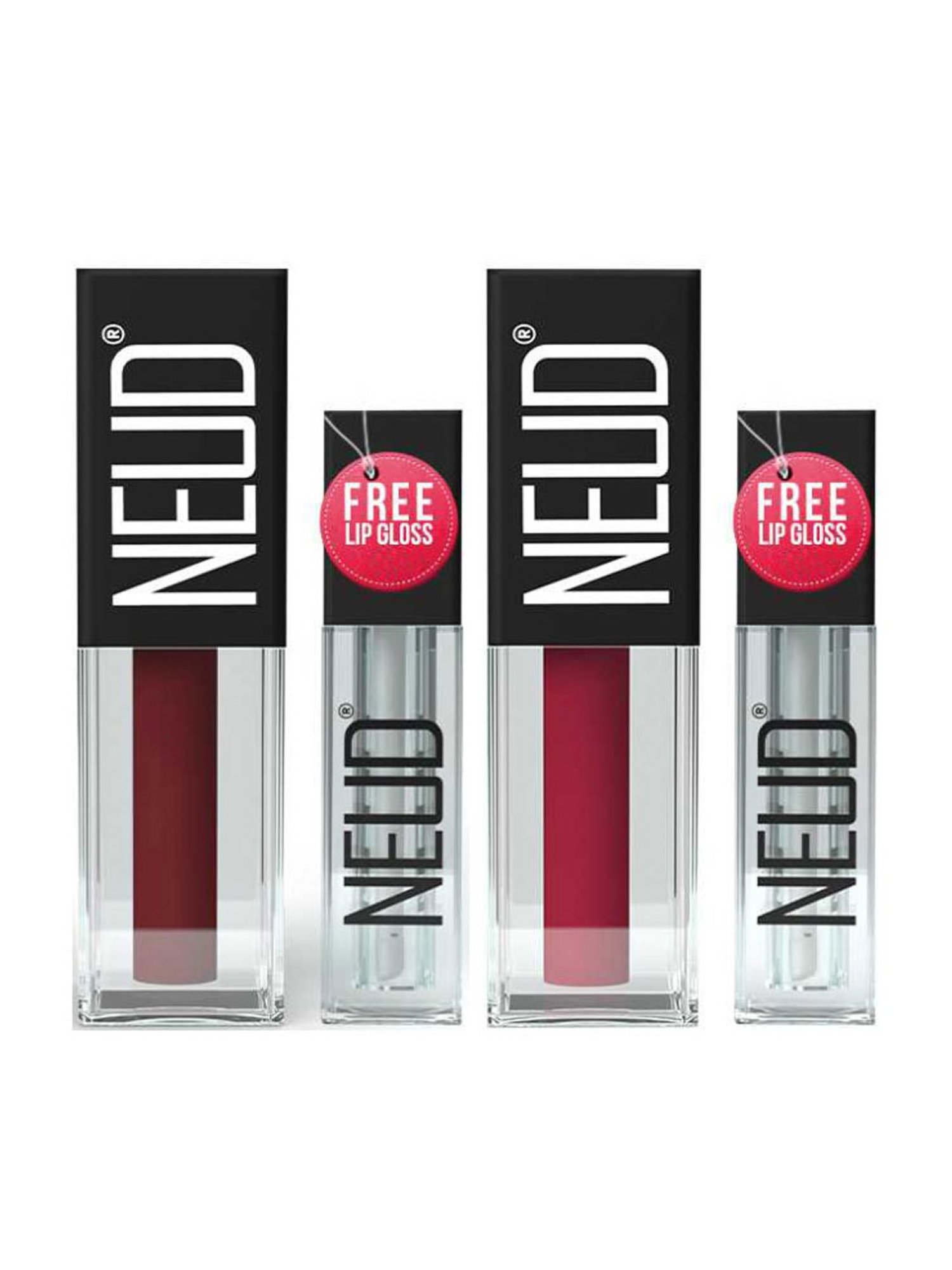 Neud Matte Liquid Lipstick Combo Peachy Pink & Mocha Brownie with Two Lip Gloss Free
