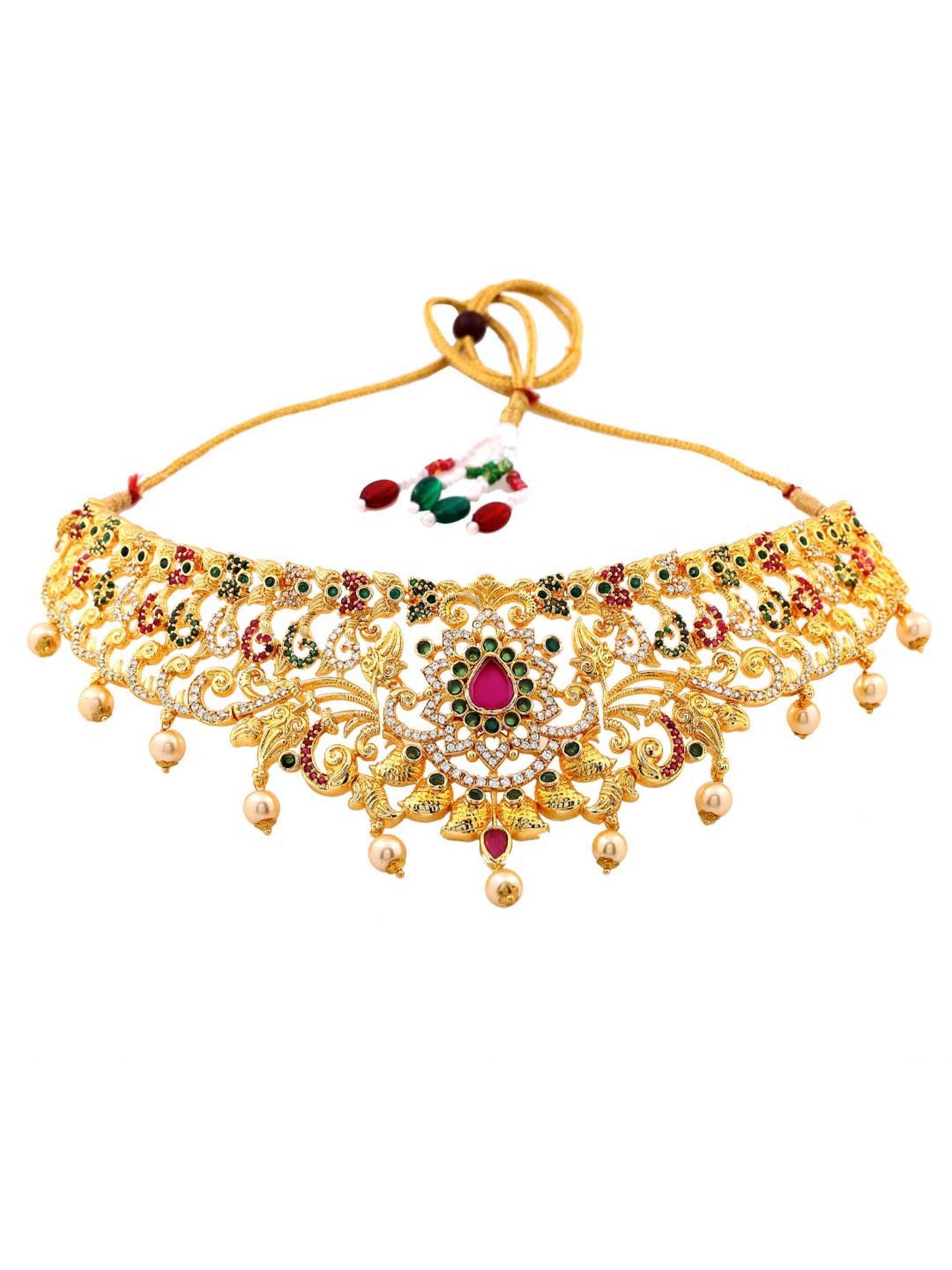 Estele Gold-Plated CZ Magnificent Bridal Necklace Set for Women