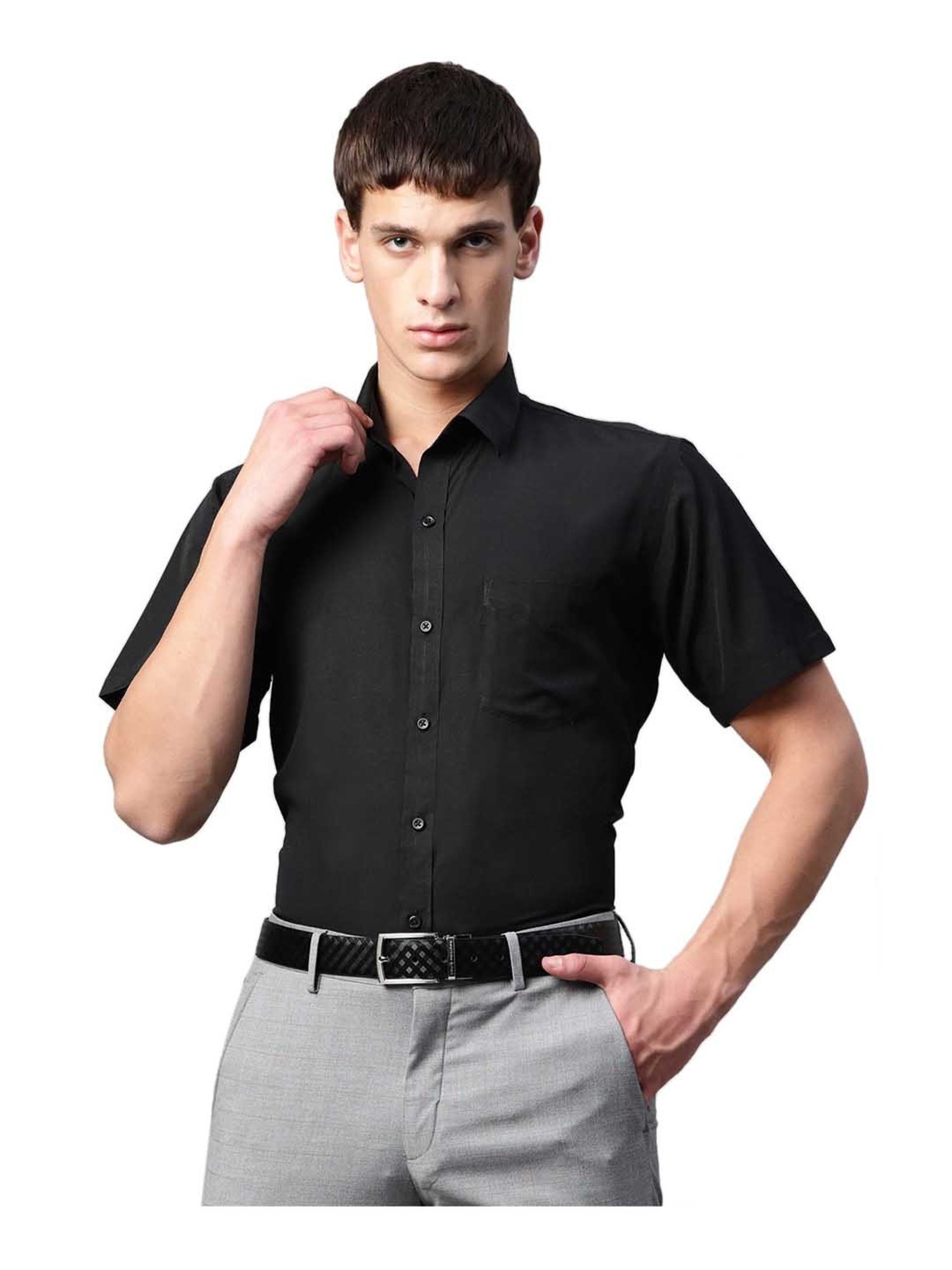 English Navy Black Short Sleeves Shirt
