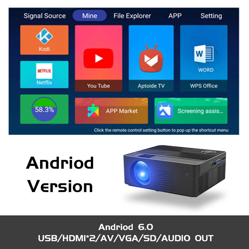 HD Projector 4000 Lumens Android WIFI Bluetooth Portable Cinema Beamer Support 1080p HDMI USB VGA AV SD