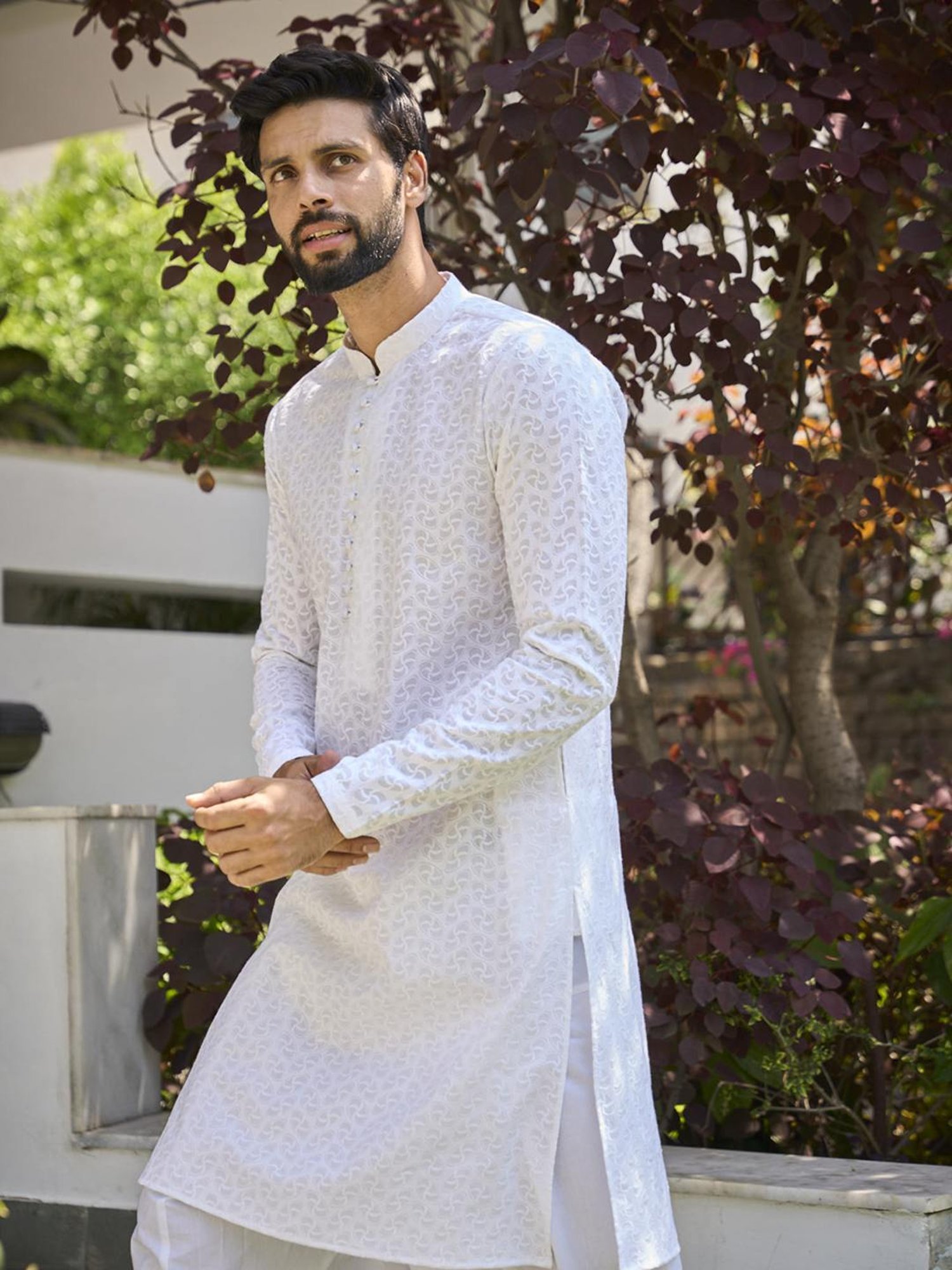 See Designs White Cotton Regular Fit Embroidered Kurta Bottom Set