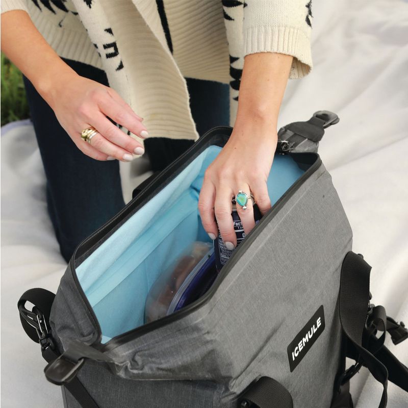 IceMule 1603-SG Traveler Large Foldable Portable Soft Sided Zipper Top 25 Liter 20 Can Lightweight Insulated Waterproof Leak Proof Backpack Cooler Bag