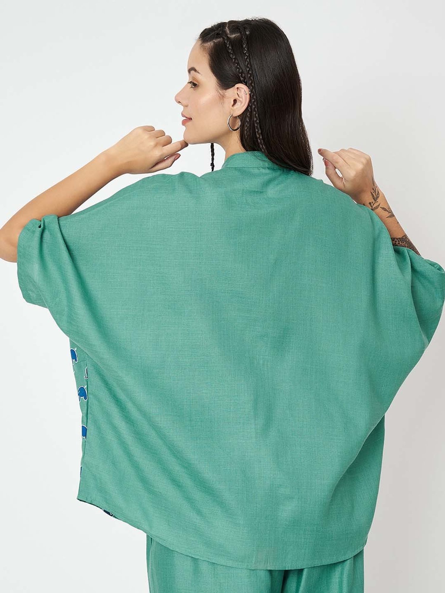 9rasa Green Printed Cotton Shirt