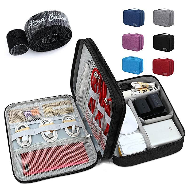 Layer Electronic Organizer with Cable Straps Travel Universal Cable Organizer Electronics Accessories Cases for Cable Charger Phone USB SD Card Black