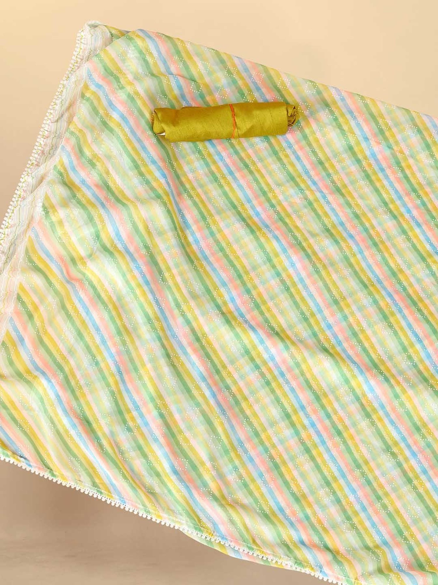 Rangita Green Leheria Striped Saree With Blouse