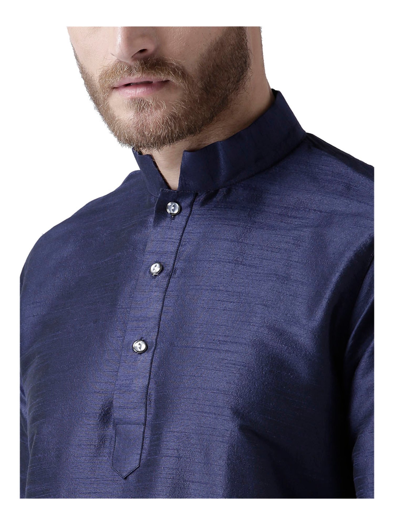 Deyann Navy & Green Mandarin Collar Silk Kurta Set