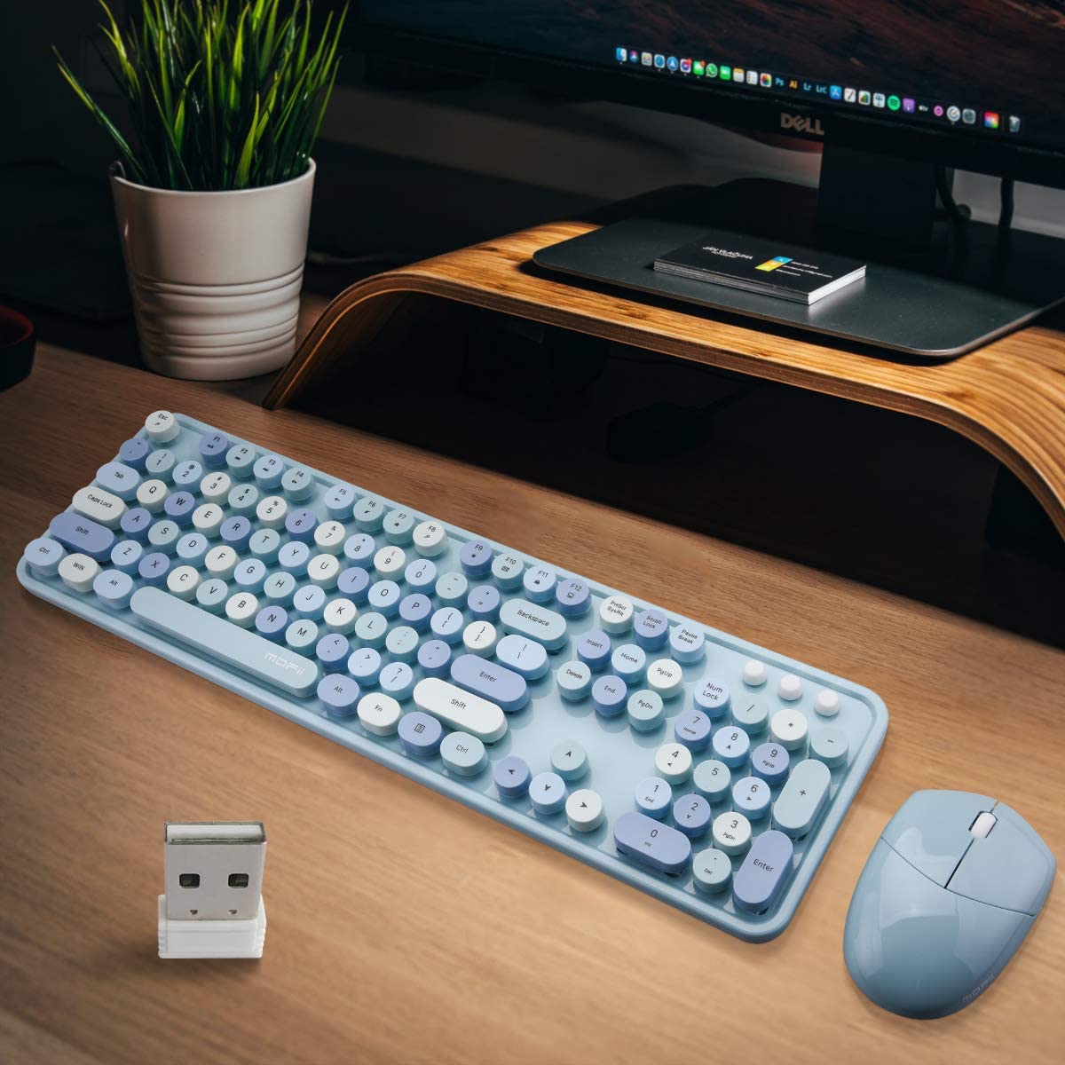 MOFII Wireless Keyboard and Mouse Combo, 2.4G Cute Round Girl Lipstick Retro Round Cap Keyboard Mute Keyboard Mouse Set for Laptop, Computer, Mac (Mixed Color)