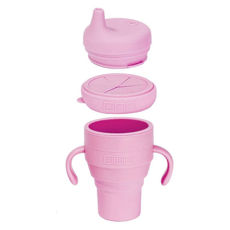 Austin Baby Collection Silicone Collapsible Cup Sippy & Snackie Lid Set - Soft Pink