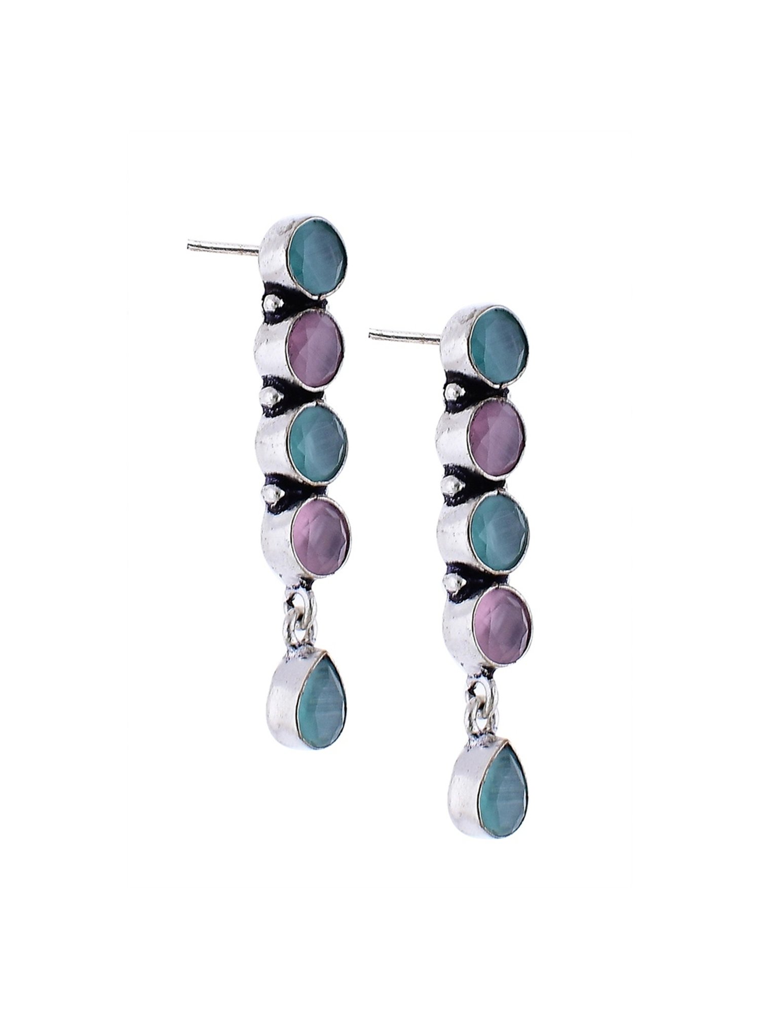 Imli Street Multicolor Silver Tone Stone-Studded Handcrafted Dangler Earrings
