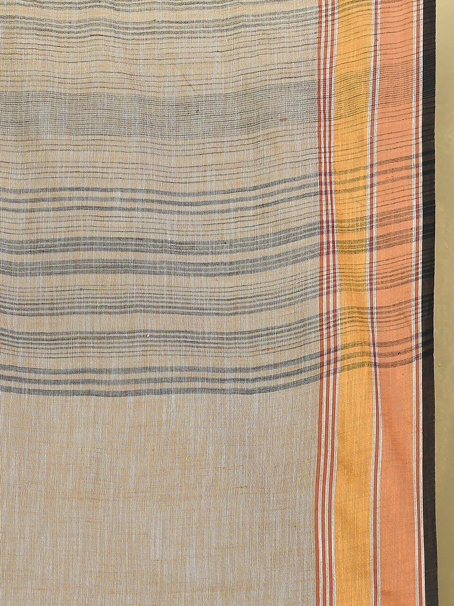 Elora Brown Linen Striped Saree With Blouse