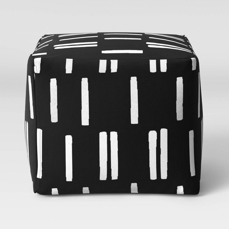 Spaced Stripe Decorative Pouf DuraSeason Fabric™ Black/White - Project 62™