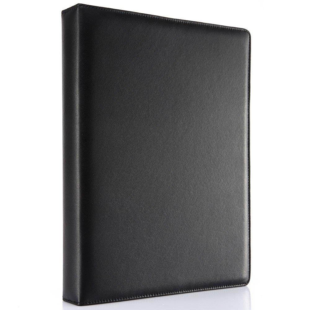 KINGFOM A4 Faux Leather Padfolio Ring Binder Business File Folder Document Holder with Card Holder (3 Ring Binder Black)