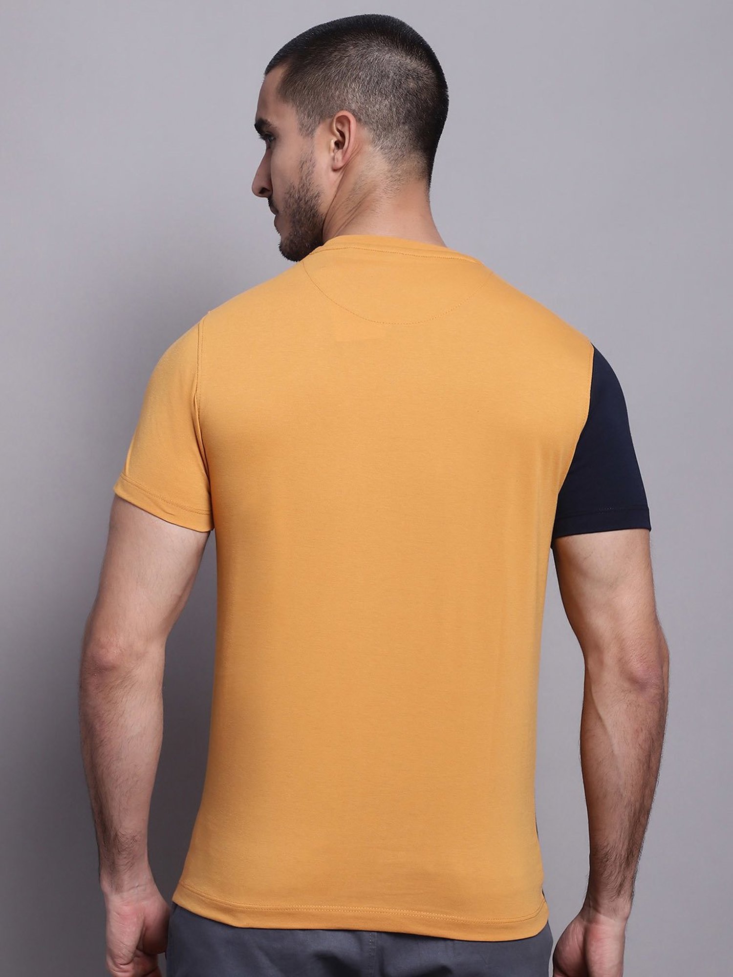Cantabil Mustard Regular Fit Printed Crew T-Shirt
