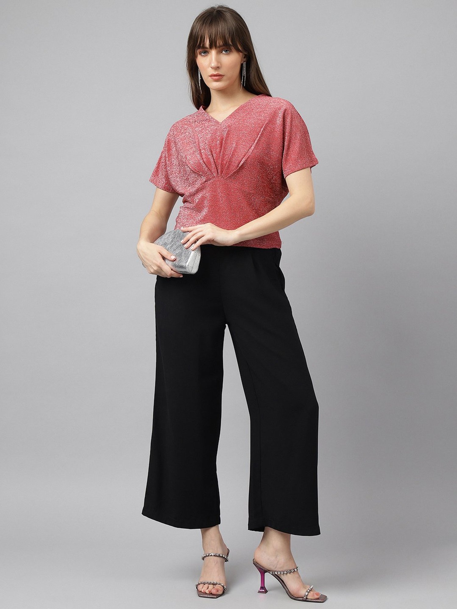 Latin Quarters Red Polyester Textured Top