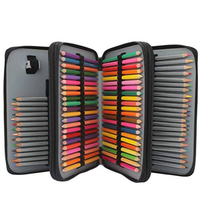 Soucolor 120-Slots PU Leather Pencil Case with Zipper, Black