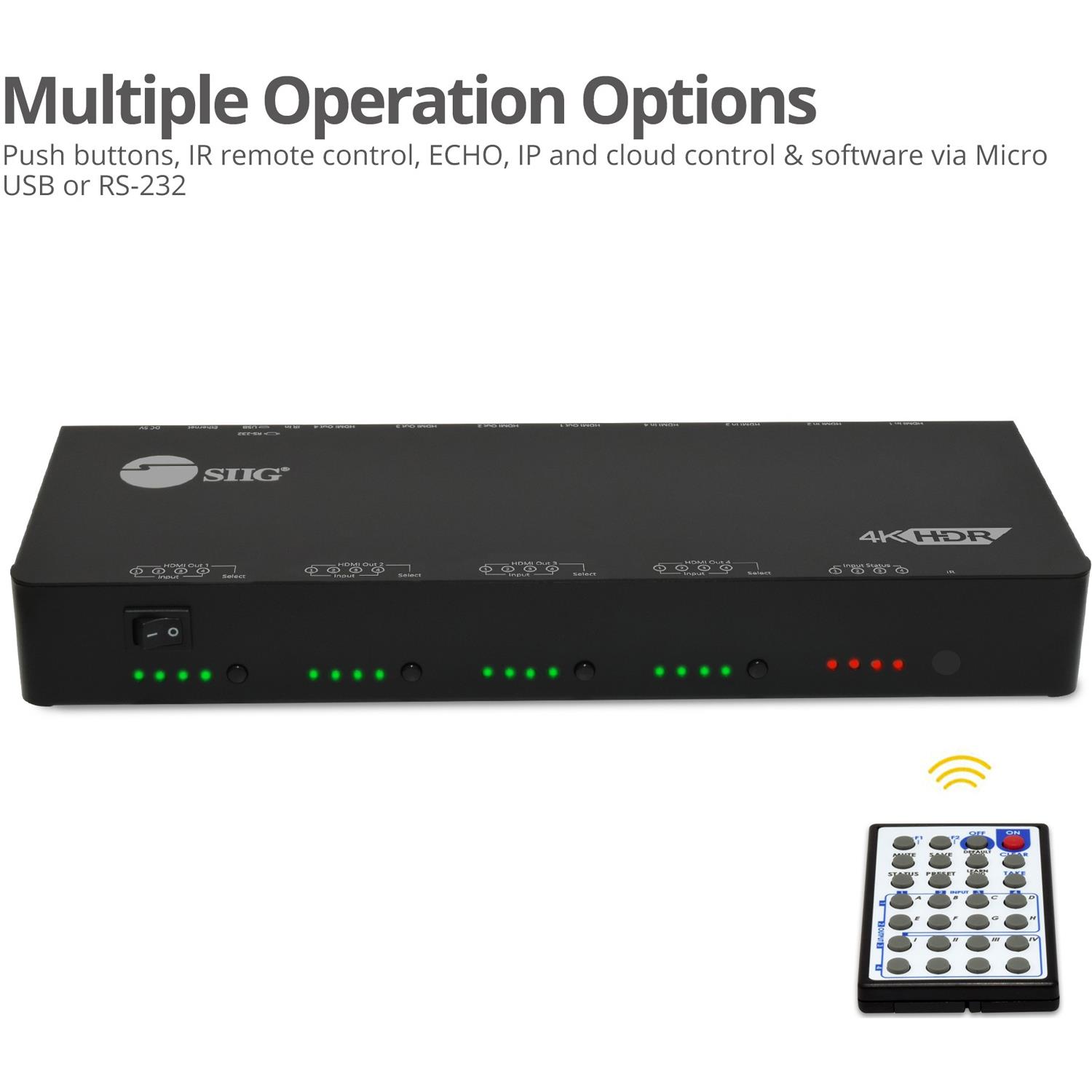 Siig 4X4 Hdmi 2.0 4K Hdr Matrix Switch With Cloud Control