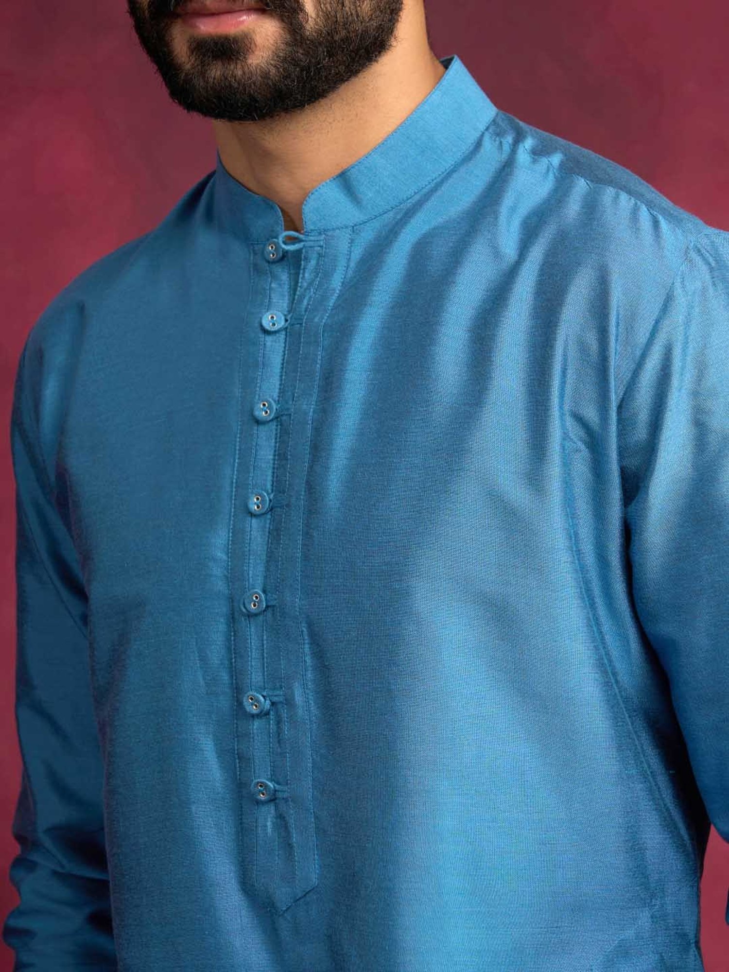 Abhishti Ocean Blue Straight Fit Side Tie-Up Kurta & Pathani Pants Set