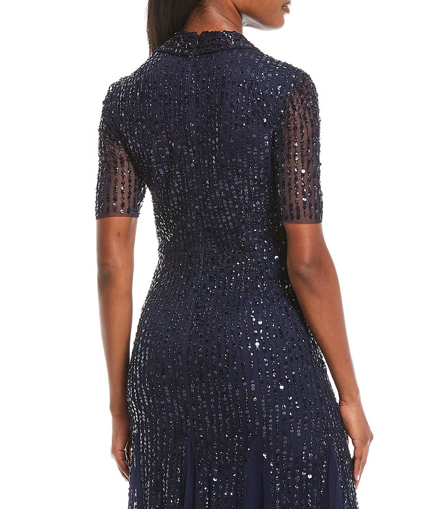 Adrianna Papell Shawl Collar Beaded Gown