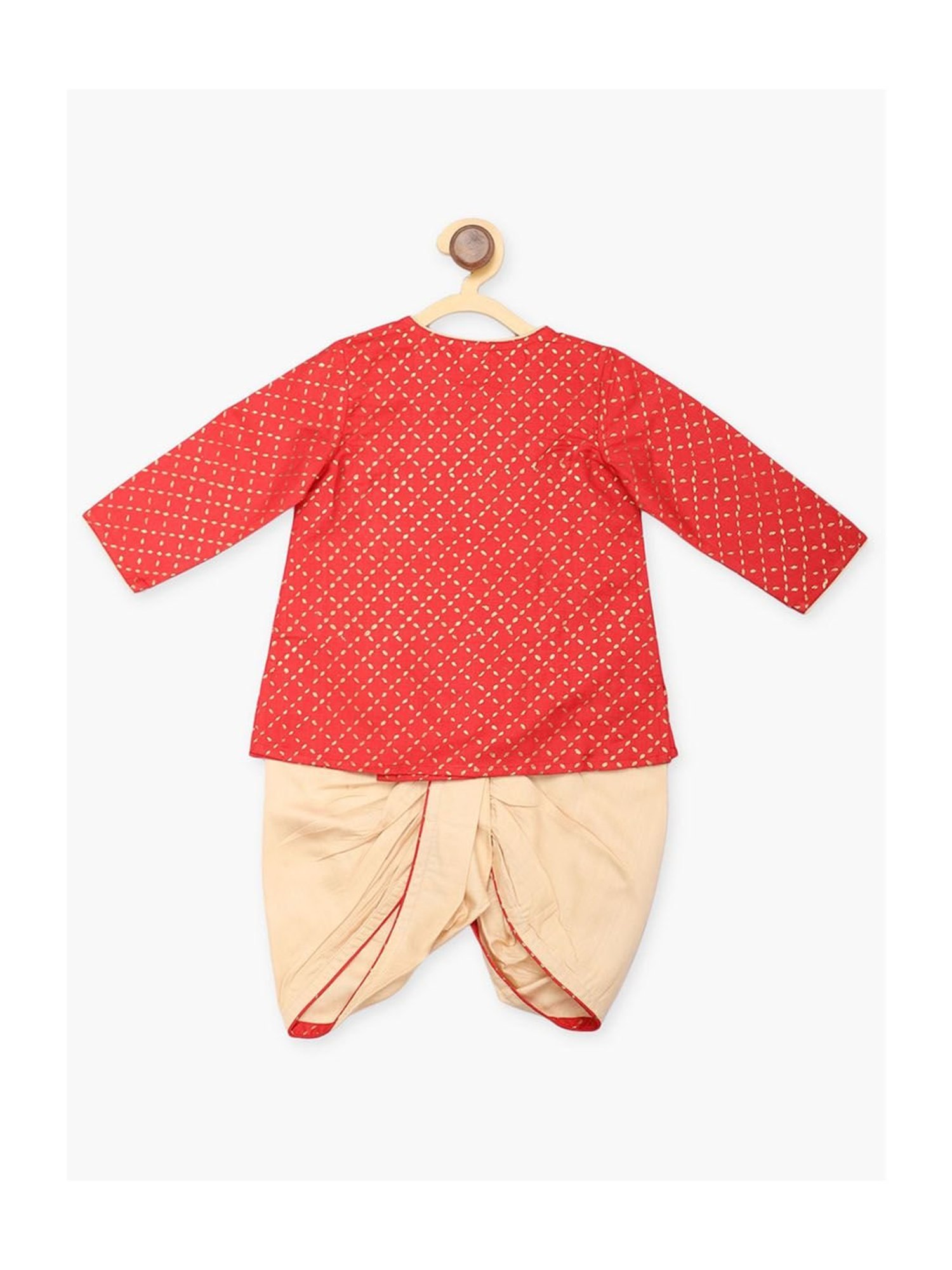 Fabindia Kids Red & Beige Printed Kurta with Dhotis