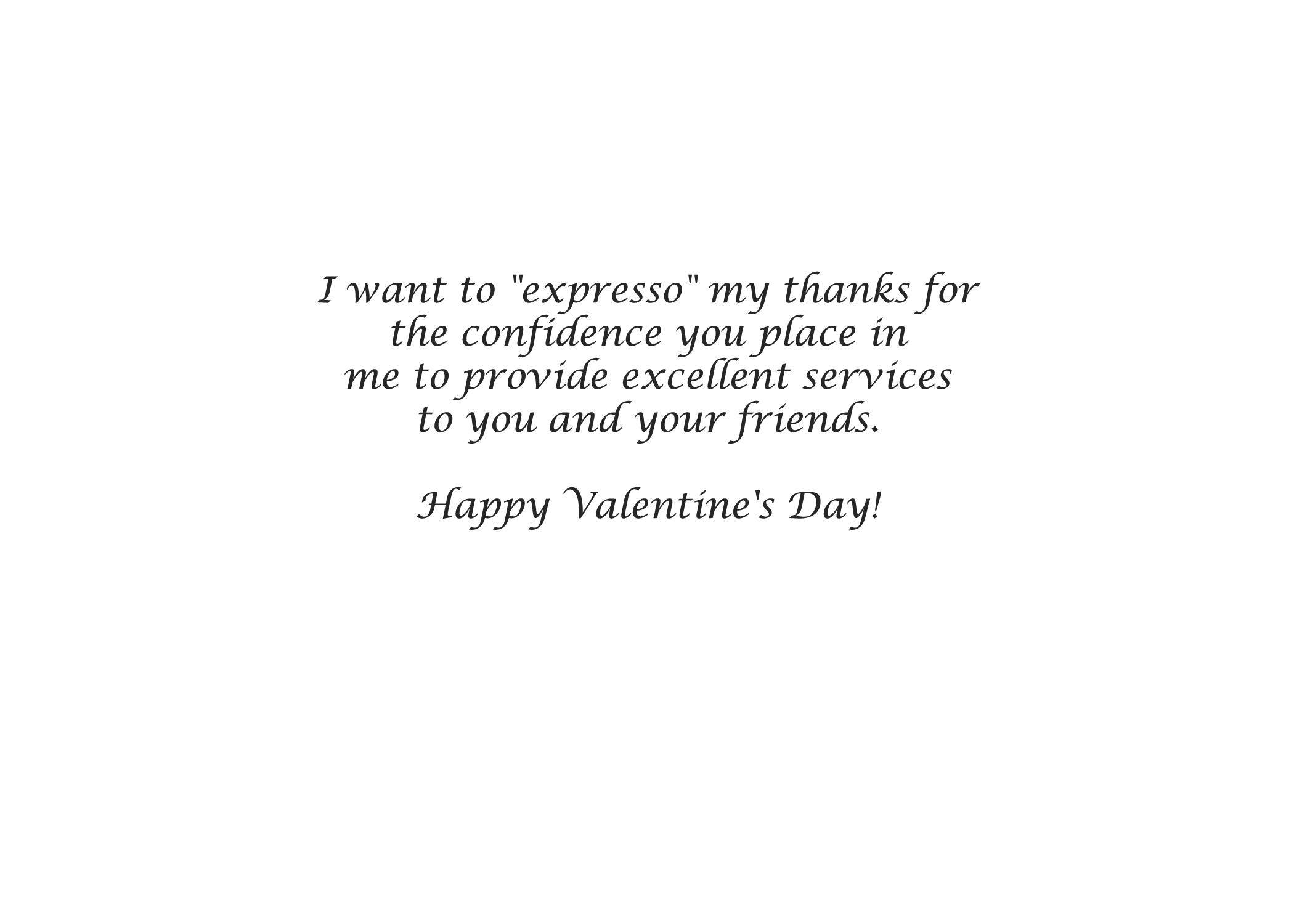 Valentine's Day Greeting Cards - Cafe Amour - CA100. Business Greeting Card with an Image of a Cup of Espresso Topped with a Heart. Box Set Has 25 Greeting Cards and 26 Sky Blue Colored Envelopes.