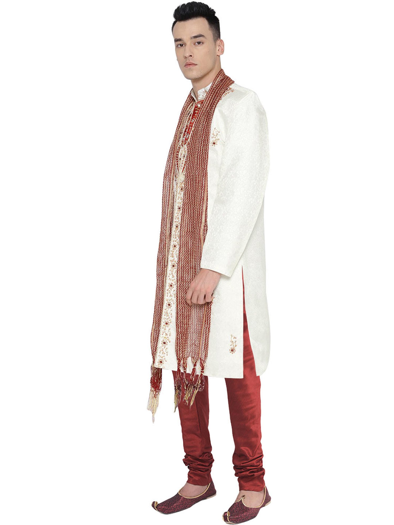 SG LEMAN Cream Regular Fit Embellished Sherwani Set