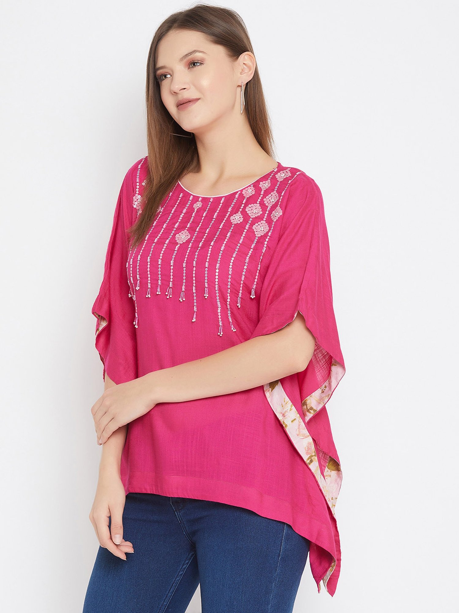 The Kaftan Company Pink Embroidered Kaftan Top