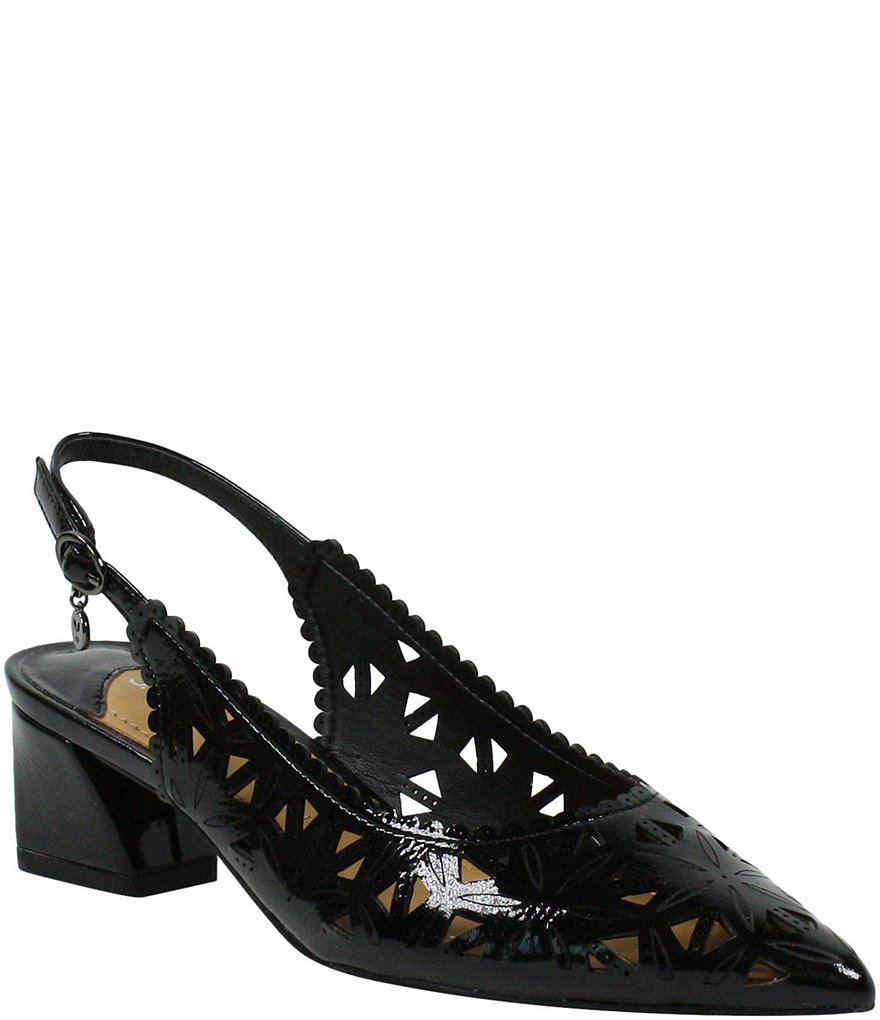 J. Renee Eloden Crinkle Patent Laser Cut Slingback Pumps