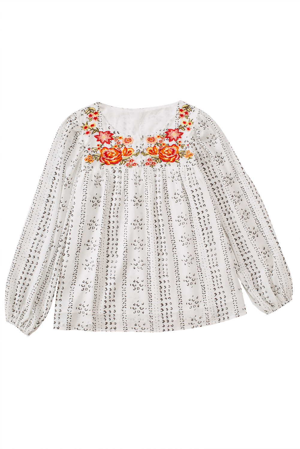 One World Apparel Jacquard Square Neck Short Sleeve Ivory Multi Floral Print Top