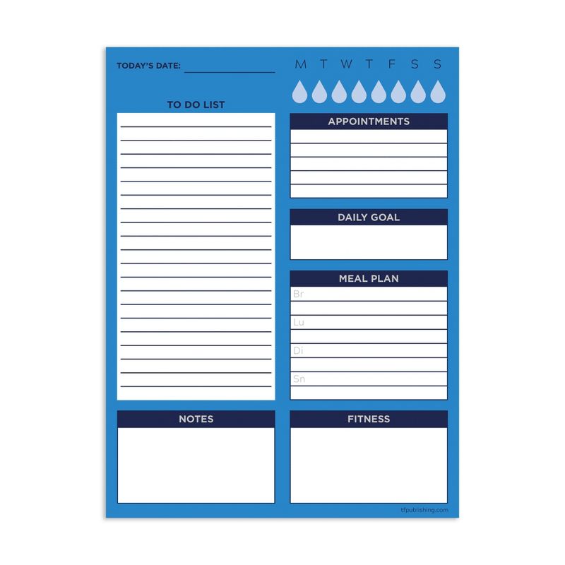 Undated Planner 8" x 6" Bright Blue Daily Task Pad - TF Publishing