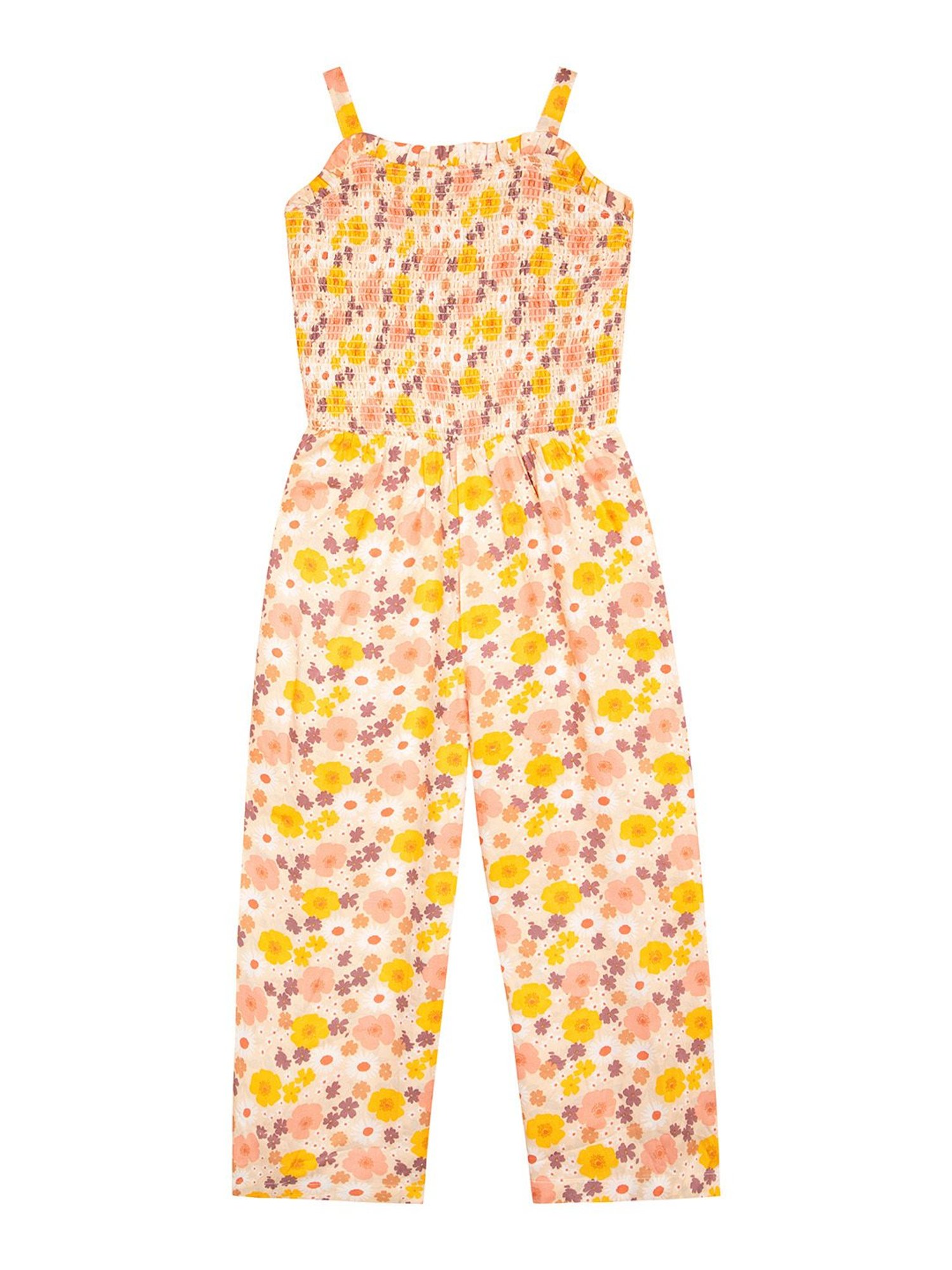 Budding Bees Kids Yellow Floral Print Jumpsuit