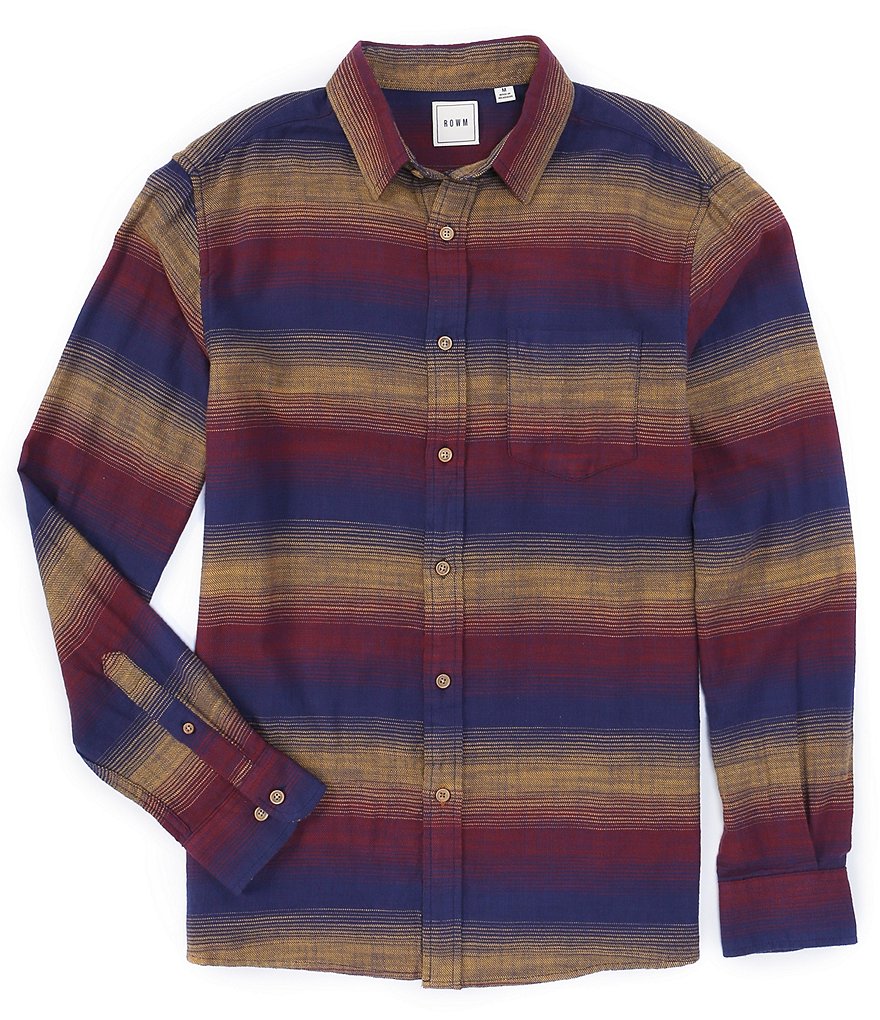 Rowm Big & Tall Long Sleeve Horizontal Multi-Color Stripe Sportshirt