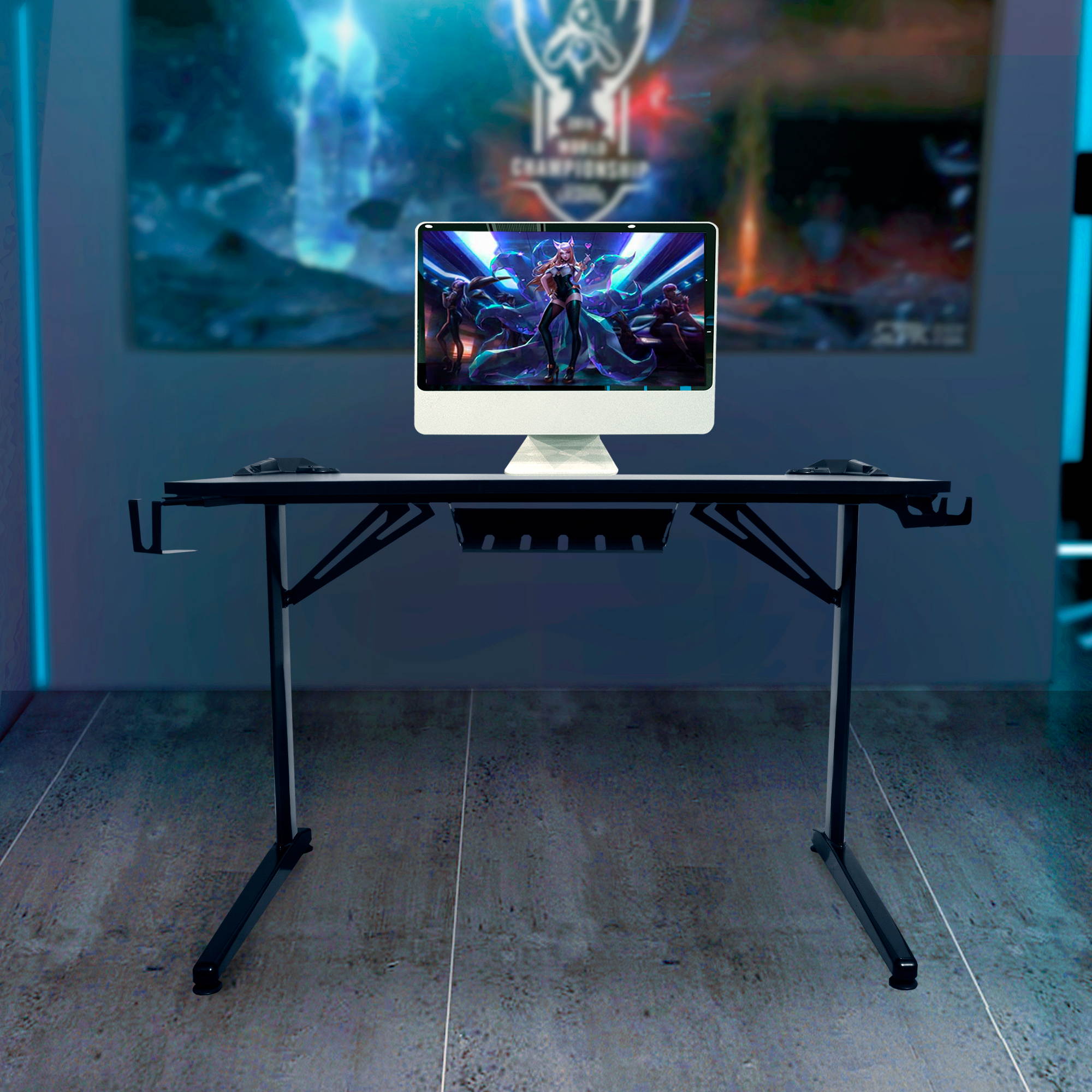 GOICHI Large Gaming Desk 43 Inch Computer Gaming Desk E-Sports Racing Table with with Cup Holder, Headphone Hook for Home Office, Black