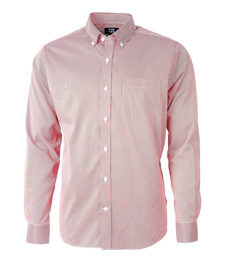Cutter & Buck Versatech Pinstriped Long-Sleeve Dress Shirt