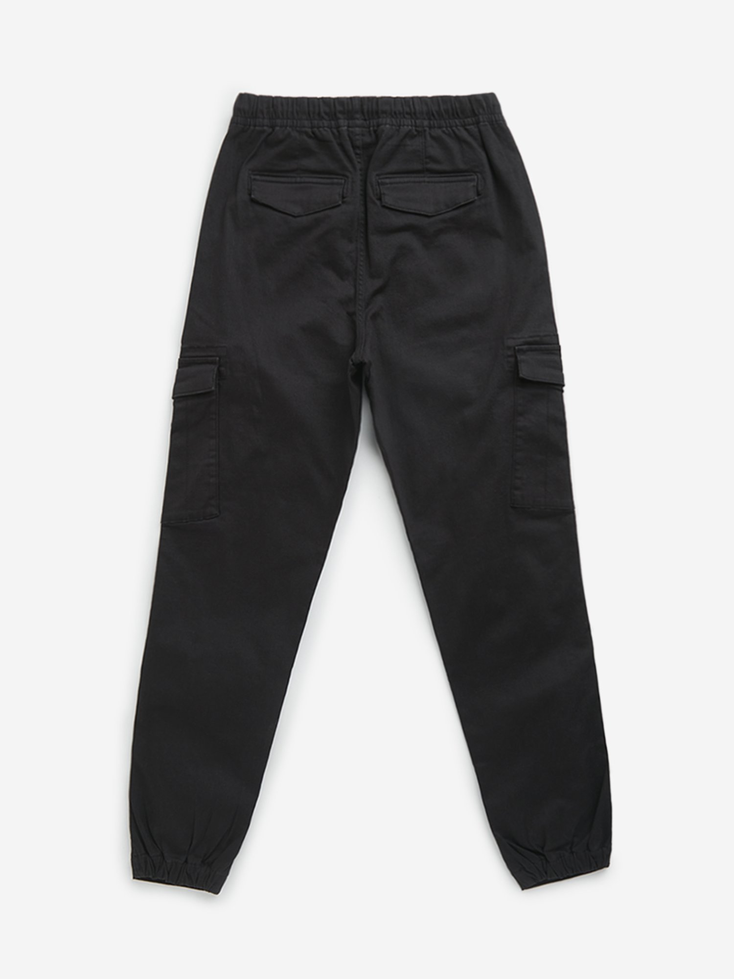Y&F Boys by Westside Black Cargo-Style Mid-Rise Cotton Blend Joggers